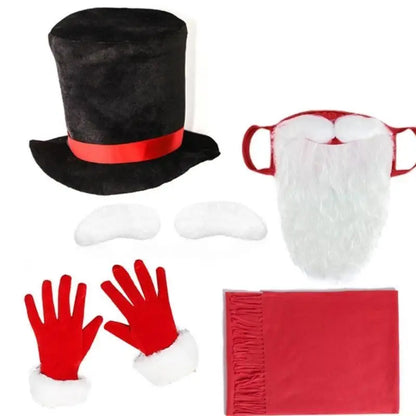 Kit Fantasia Papai Noel Adulto Com Avental E Óculos - 7 Peças, Avental Papai Noel Natalino Com Barba Gorro