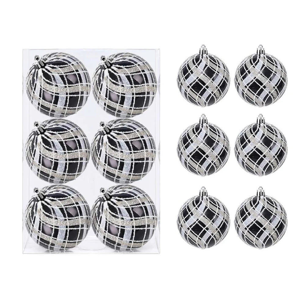 Bolas Natal Preto Branco Decoração de Natal Decorativa de 6 cm/6 Peças ou 8 cm/6 Peça