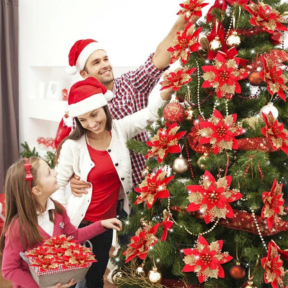 Flor de 5/10 Peças Poinsétia Artificial com Glitter e Enfeites de Natal para shopping