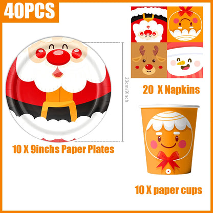 kits Enfeites Natal 40 Pratos Descartáveis Natal 23cm 40 peças 9 Polegadas Conjunto de Pratos Descartáveis