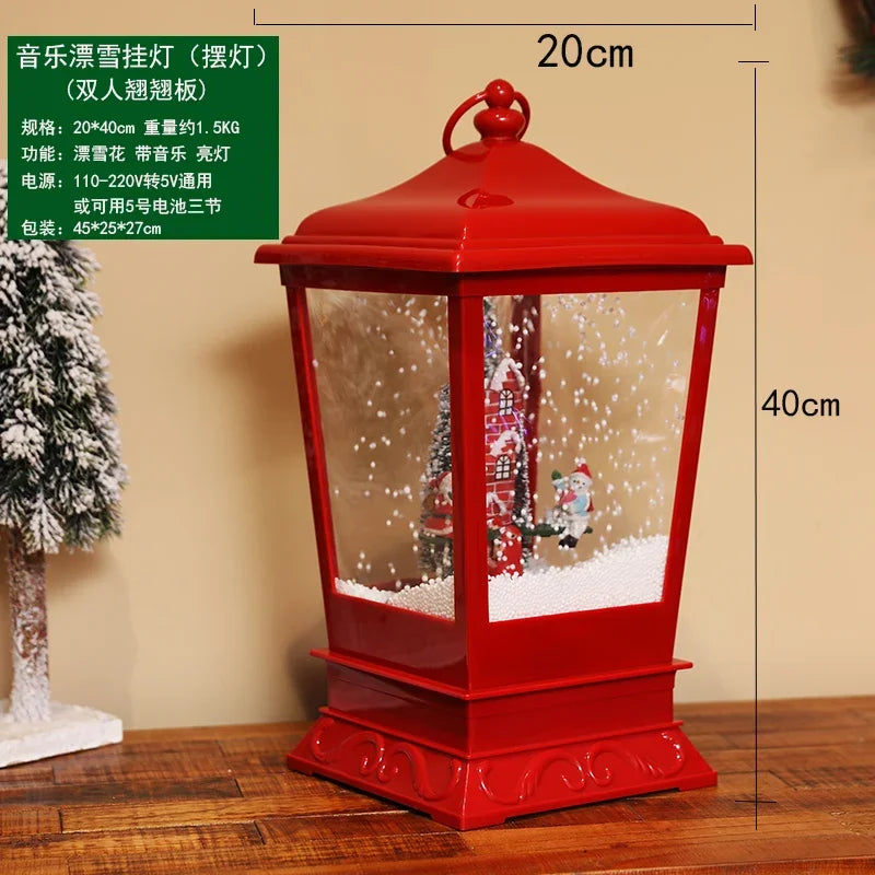 Poste lanterna natal decorativa com luz LED poste decorativo papai Noel Natal Luz e Neve