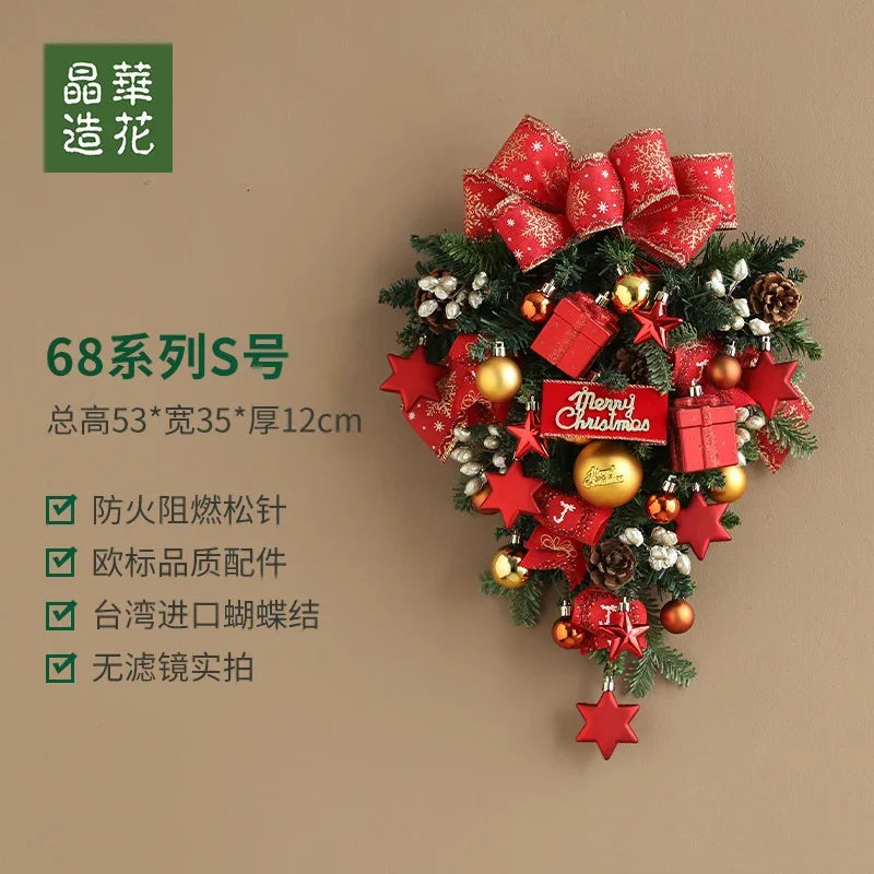 Guirlanda de Natal Nevada com Bolas Vermelhas, Pinhas e Azevinhos - Decoração Natalina