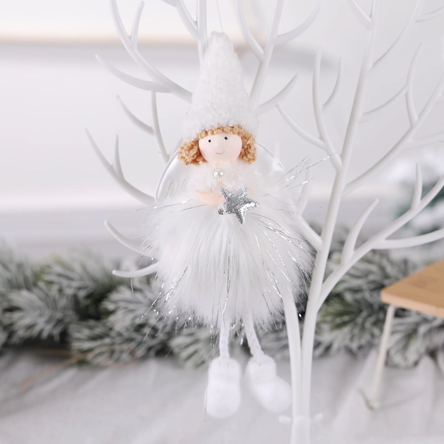 Pingente Anjo Natal Decoração de menina anjo de natal | Pingente de boneca anjo pelúcia