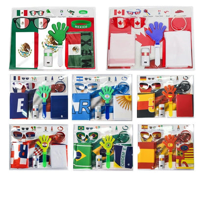 Kit Torcida Brasil 6 peças Bandeira, Pintura Facial, Bastão, Trompete, Pistola, Brasileiro