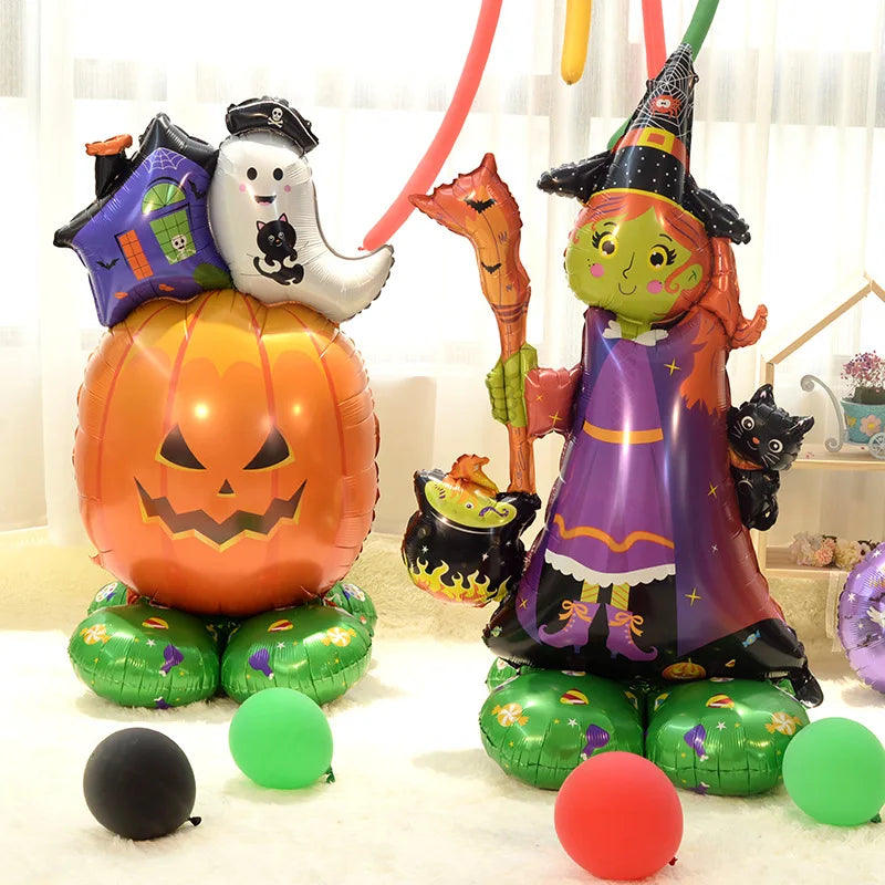 1 Balões de Halloween, 52" enormes, árvore fantasma, abóbora, bruxa, morcego, aranha