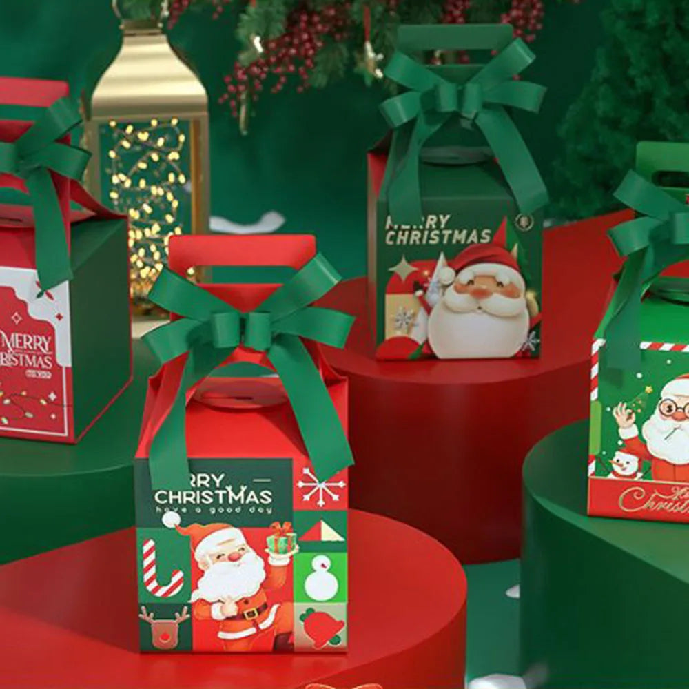 Caixas de doces de Natal vermelho com alças 3D caixas de presentes festa Natal