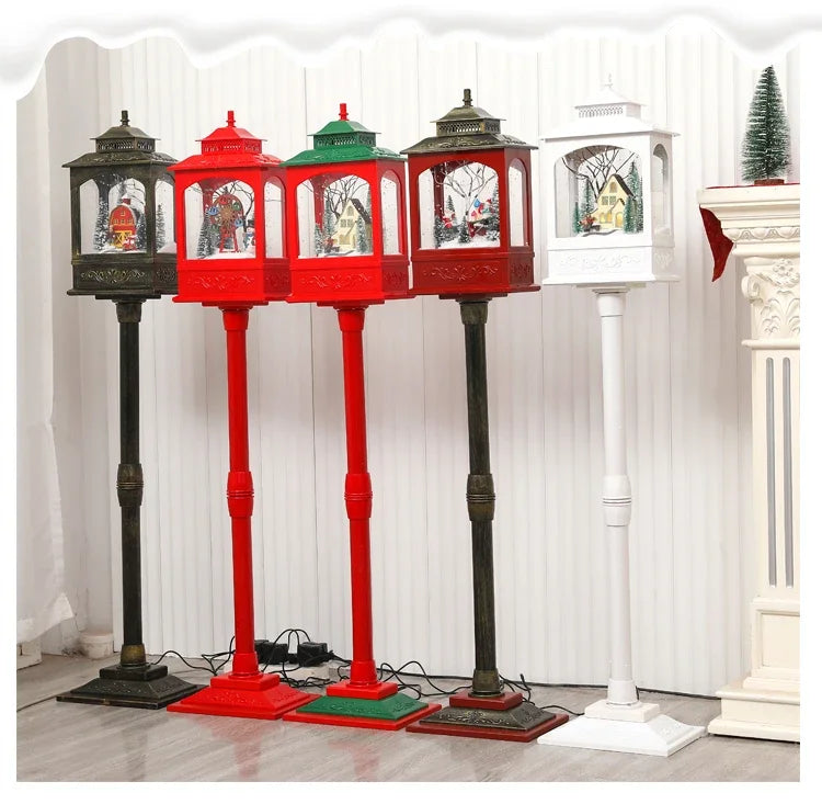 Poste Natalino Musical com Neve Artificial, 1.2 metros, Iluminação LED,  Músicas e 38cm