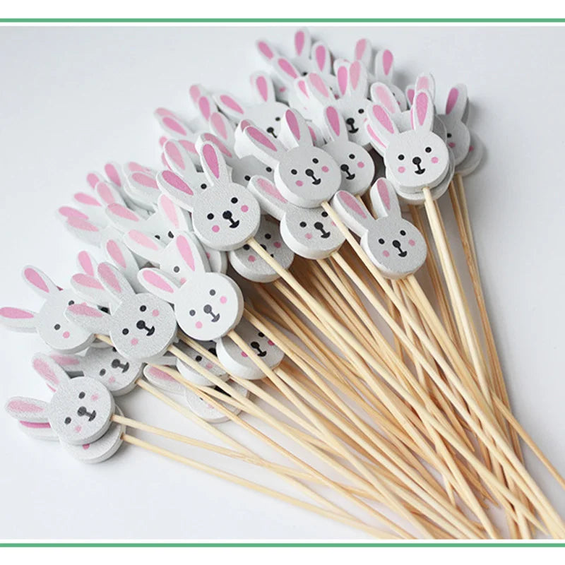 Palitos Páscoa Coelho 100 Peças Palhetas de Frutas de Coelho de Páscoa, Palitos Coquetel