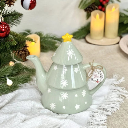 Bule de Chá em Formato de Árvore de Natal (820ml) e Bule de Porcelana Árvore de Natal Decorativo Cerâmica