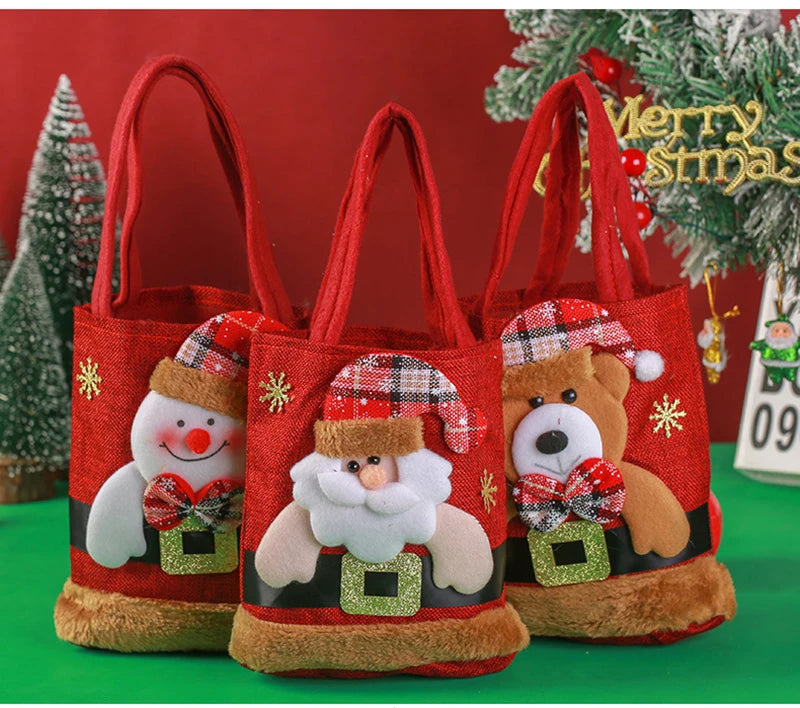 Sacola presente Natal linho decoração Bolsa de boneca de presente de Natal Bolsa