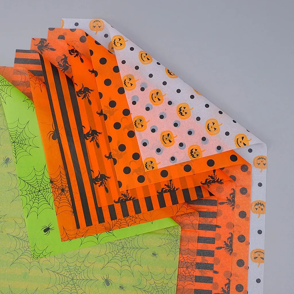 Papel de Seda 20 peças e Papel de Embrulho Decorativo com Temática de Halloween Colorido