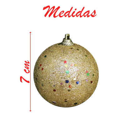 Bola de Natal 2 Peças Bolas Enfeite Natalino Árvore Natal Dourado Glitter 70mm Ornamento
