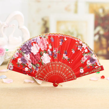 Fãs de festa de renda com laço de seda dobrável estilo mão flor dança ventilador