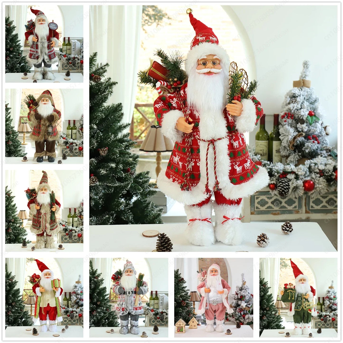 Boneco Papai Noel Figura de Papai Noel Bonita em Pé, Colecionável, Boneca de Papai Noel para Mesa de Escritório, Lantejoulas Prateadas