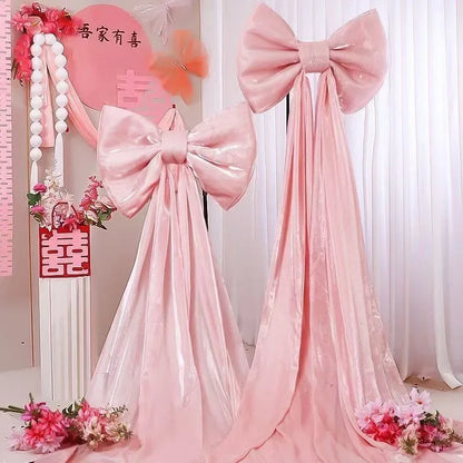 Laço decorativo grande, laço gigante de veludo vermelho, cenário casamento, decoração