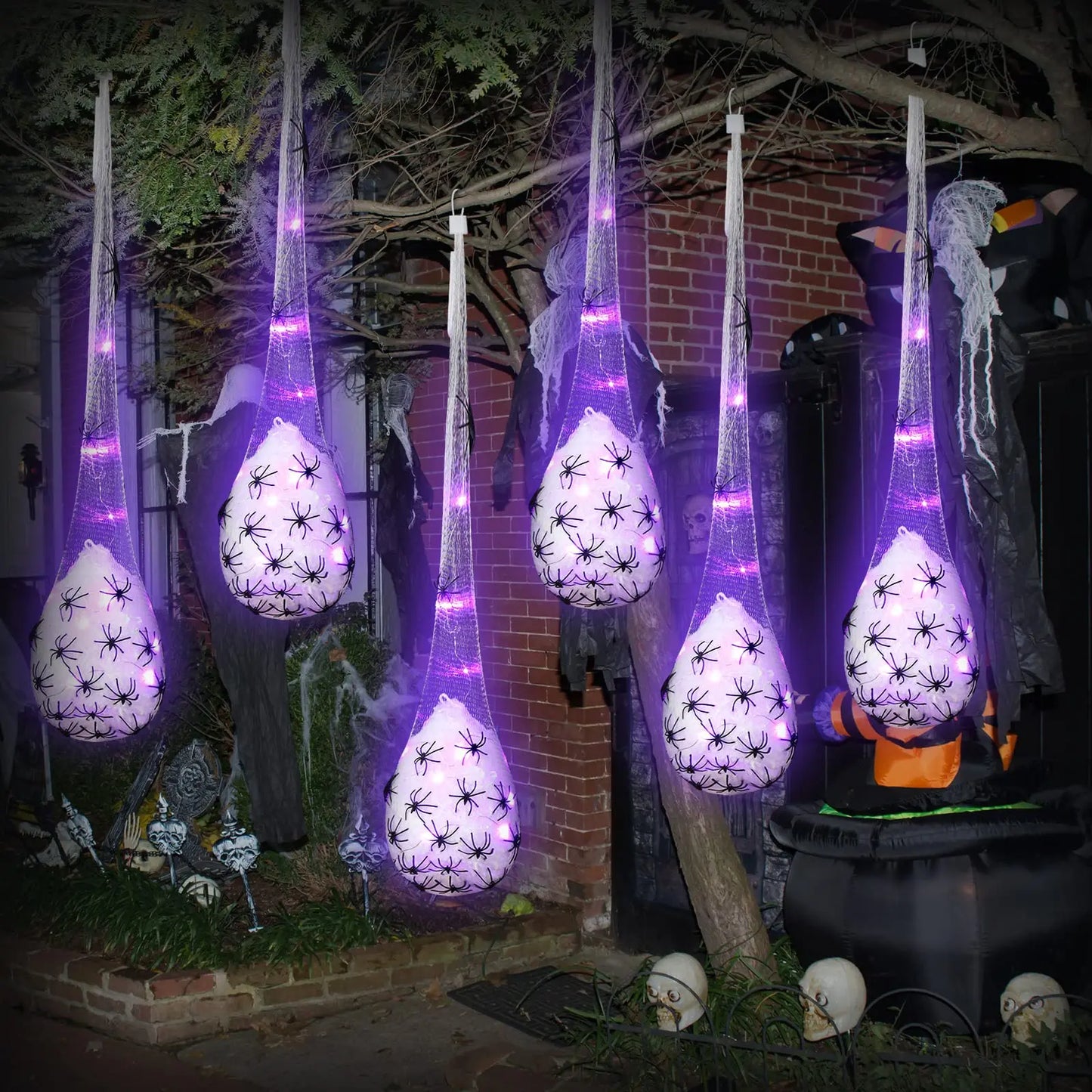 Decoração de Halloween, 1 peças de sacos de ovos de aranha luminosos pendurados