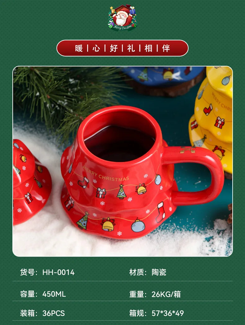 Canecas de Cerâmica em Formato de Árvore Natal Tampa e Detalhes Coloridos Capacidade/*401ml*500ml