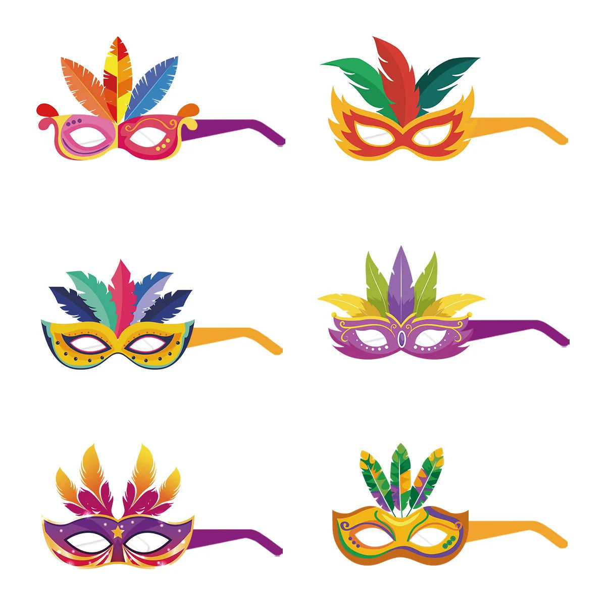 Máscaras de Carnaval com Óculos e Penas, Máscaras de Papel para Cosplay de Carnaval