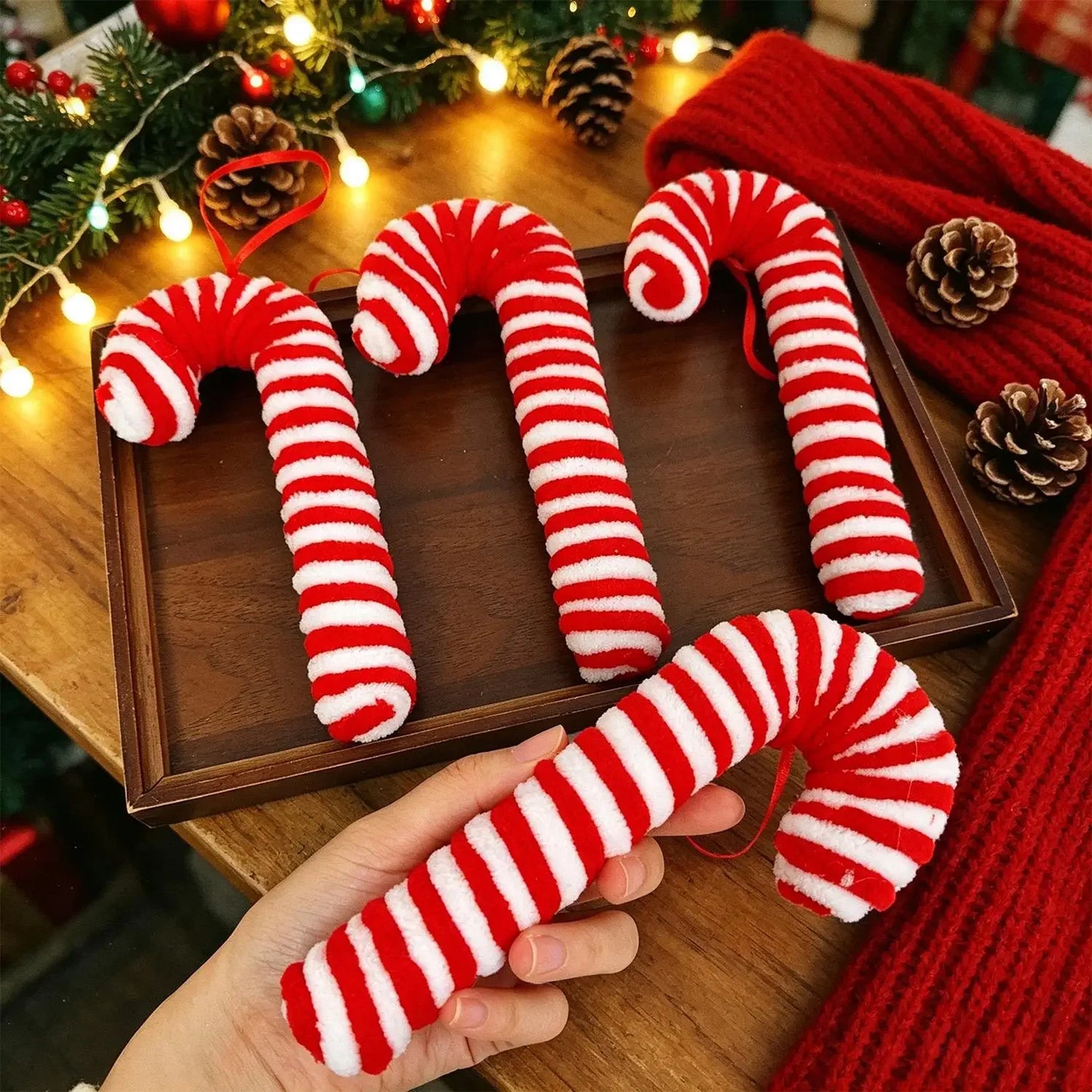 Enfeites de Natal em Forma de Bastão de Açúcar Vermelho 10 peças Sortidas 18cm Grande