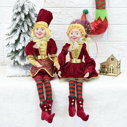 Elfo Decorativo para Shopping, Elfo Estatueta Pelúcia Artesanal Natal Vermelho, Verde, Rosa e Vinho