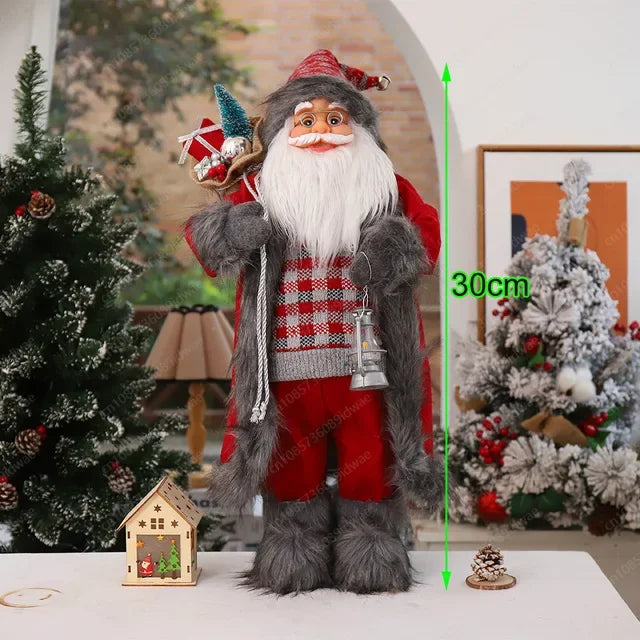 Boneco Papai Noel Figura de Papai Noel Bonita em Pé, Colecionável, Boneca de Papai Noel para Mesa de Escritório, Lantejoulas Prateadas