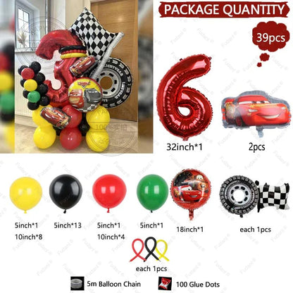 Kit Festa Balão Metalizado Carros Mcqueen Troféu, Kit Com 39 peças Balões Cor Colorido