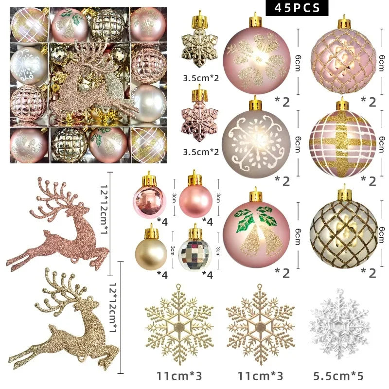 Bola de Natal Conjunto de 45 Peças de Enfeites de Bola de Natal Enfeites de Natal Variados