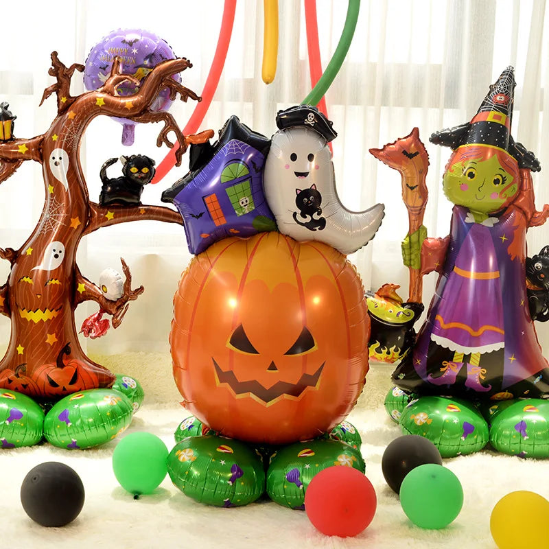 1 Balões de Halloween, 52" enormes, árvore fantasma, abóbora, bruxa, morcego, aranha