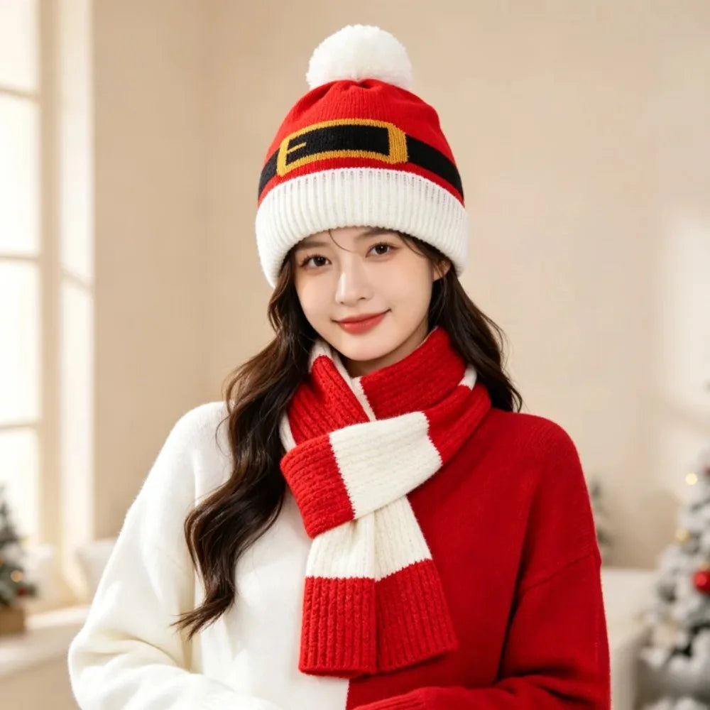 Gorro de Natal de Tricô, Touca de Papai Noel Cinto ou Gorro Natalino Feito à Mão 19cm*7.48 Pol./43cm*16.93 Pol.