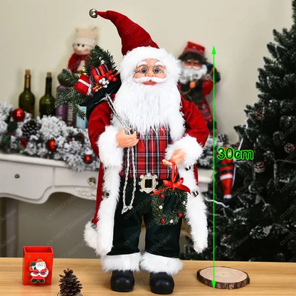 Boneco Papai Noel Figura de Papai Noel Bonita em Pé, Colecionável, Boneca de Papai Noel para Mesa de Escritório, Lantejoulas Prateadas
