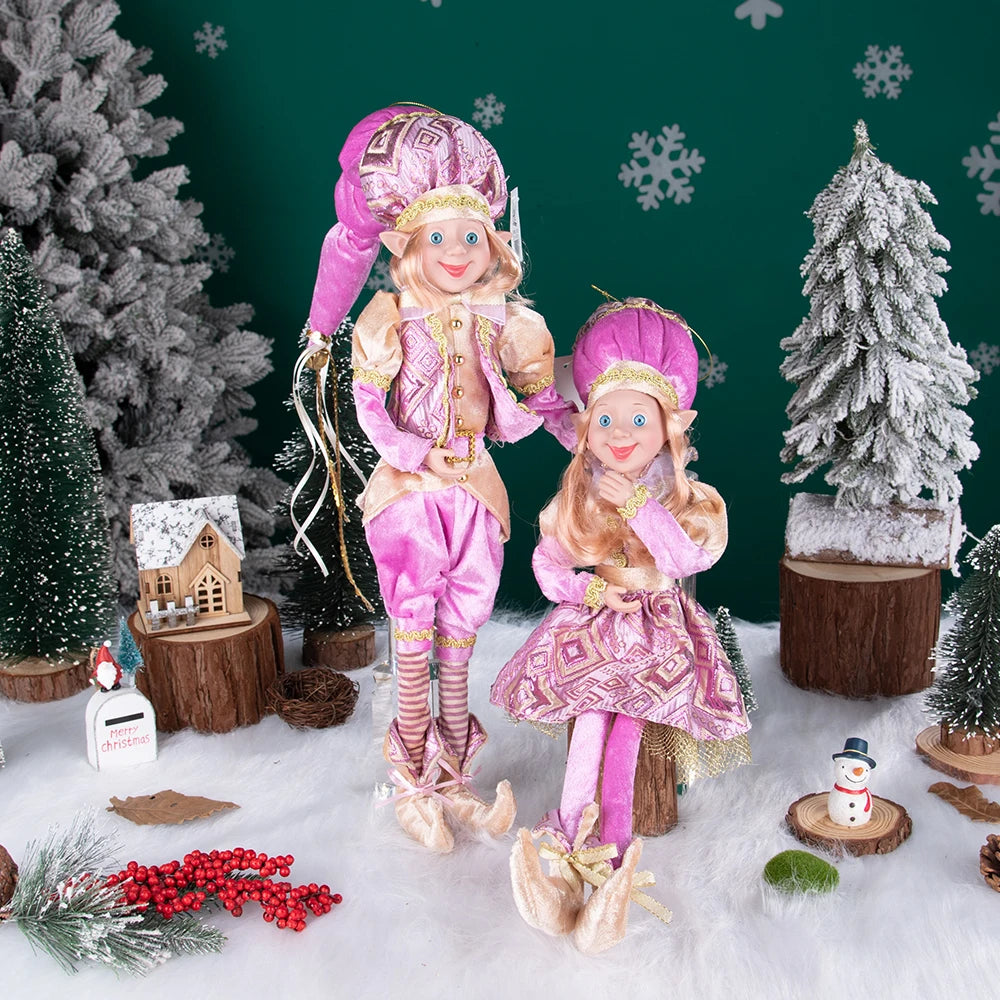 Conjunto de 2 elfos de Natal de 66 cm, adorável elfos vermelhos e verdes para pendurar