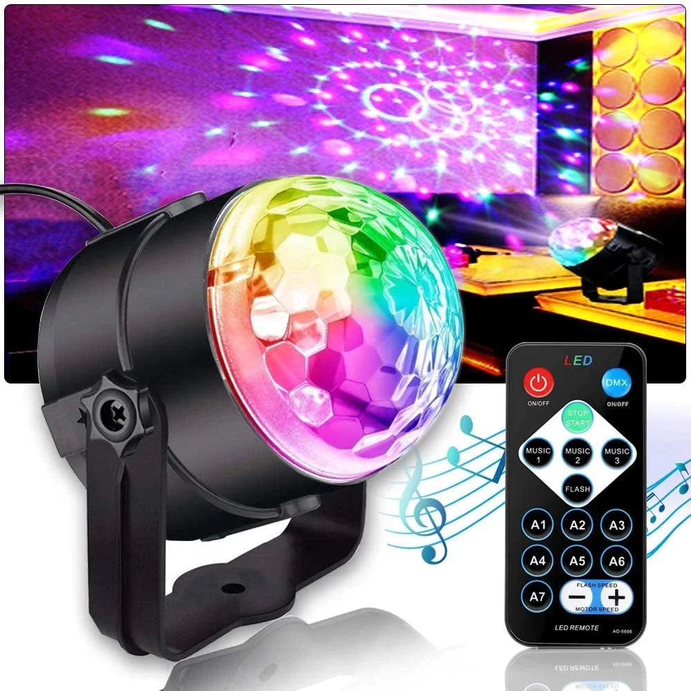 Mini Globo de Luz LED RGB Bola Maluca Iluminação Festa Natalino Som e Controle Remoto