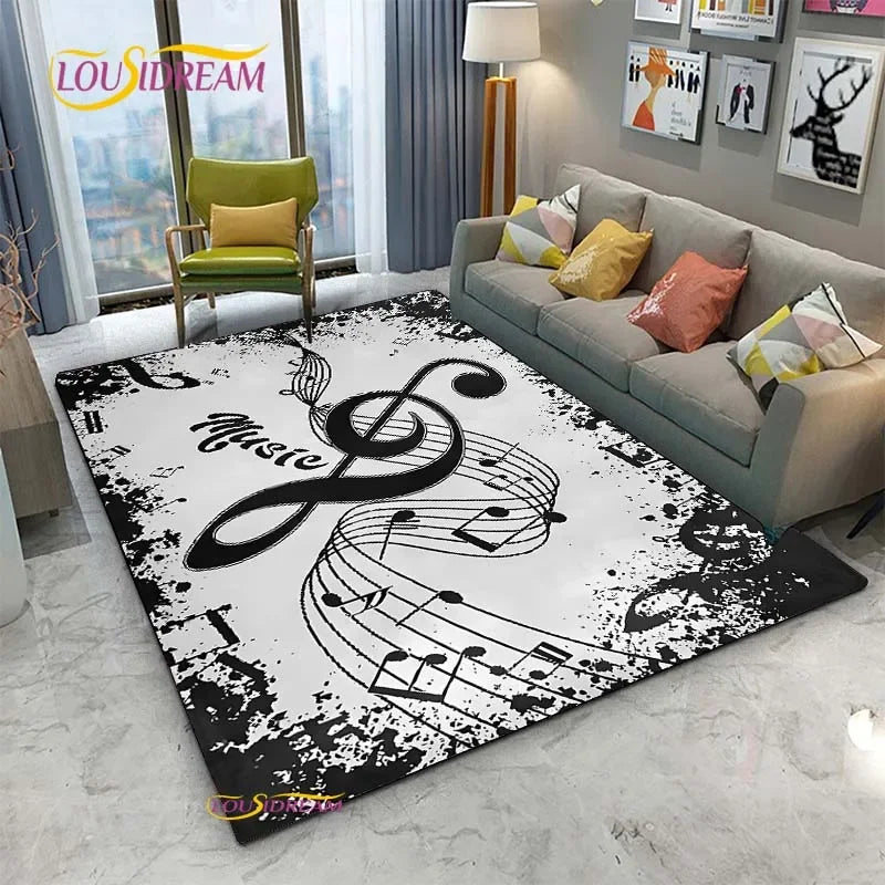 Tapete de Área Tema Musical 1,5 x 2,1 m/60 x 84 pol/152 x 213cm Piano, Teclado e Tapete