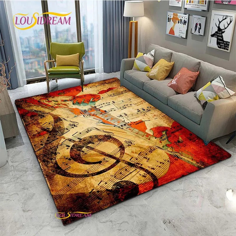Tapete de Área Tema Musical 1,5 x 2,1 m/60 x 84 pol/152 x 213cm Piano, Teclado e Tapete