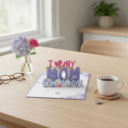 Cartão Dia das Mães, Cartão de Aniversário para Mamãe, Cartão Pop-Up 3D Roxo, Presente