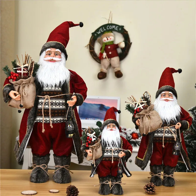 Boneco de Papai Noel em pé, enfeite de Natal para festa de Natal, lareira e férias 40cm