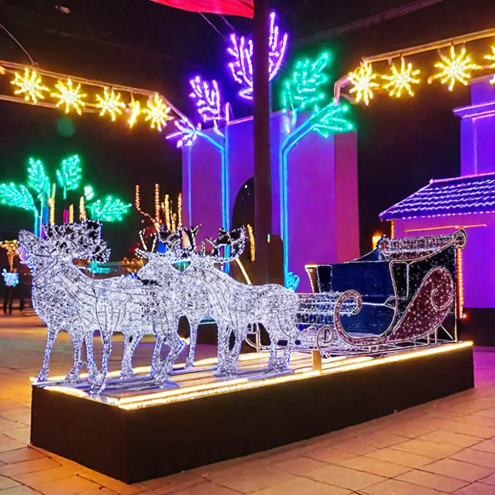 Trenó Papai Noel LED Shopping e Veados Luzes de trenó de Natal de 1,8 x 1,5 m, cenário