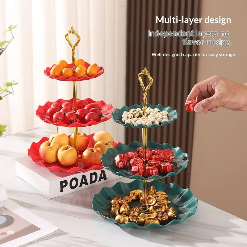 Prato de Frutas de 3 Camadas Estilo Nórdico Fruteira Suporte Frutas Pratos de Mesa Talheres