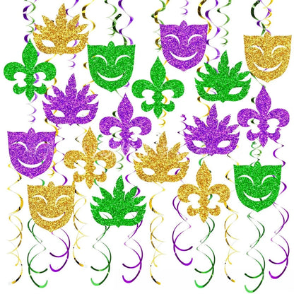 Carnaval, Enfeitadas com Glitter nas Cores Tradicionais Roxo, Verde e Dourado, Apresentando Máscaras de Baile