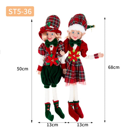 Conjunto de 2 elfos de Natal de 66 cm, adorável elfos vermelhos e verdes para pendurar