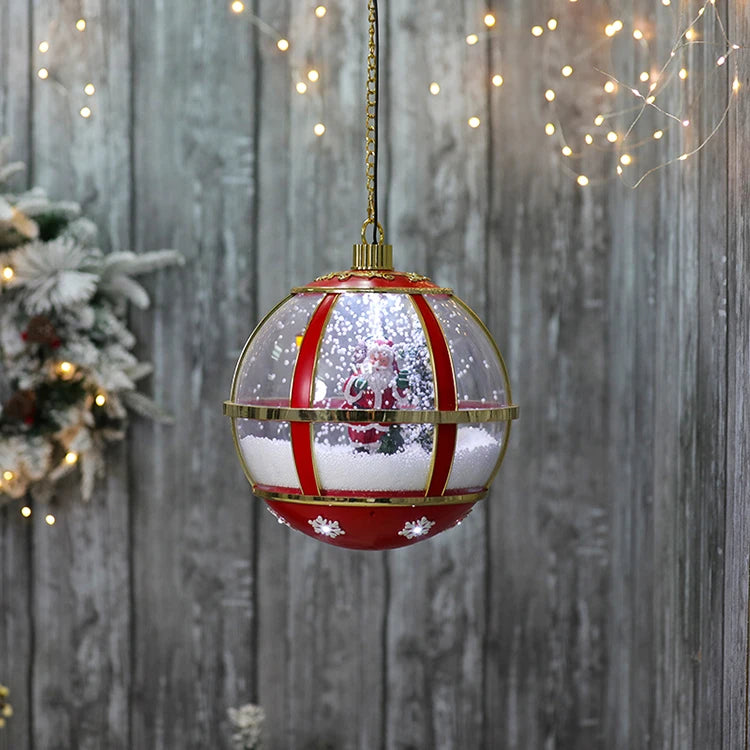 Globo de Neve Suspenso Musical com LED Também Conhecido como Bola de Natal Gigante com Papai Noel