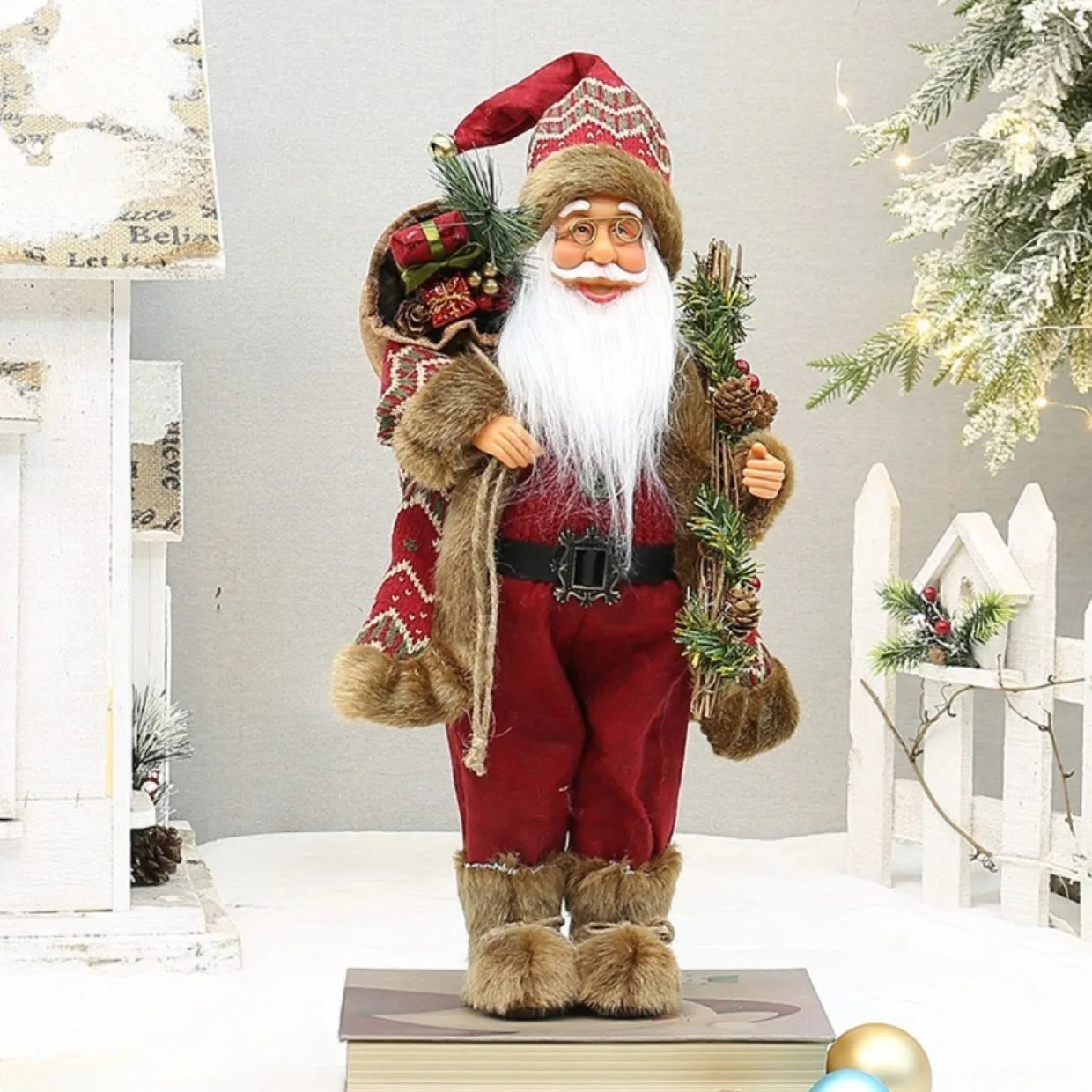 Bonecos de Papai Noel artesanais e fofos, figuras chiques de Papai Noel