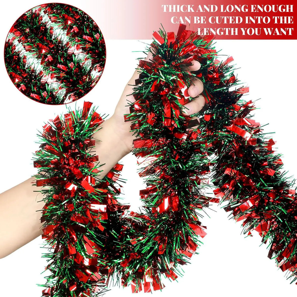 Festão de Natal Metálico com Detalhes de Árvores e Flocos de Neve em Vermelho e Branco