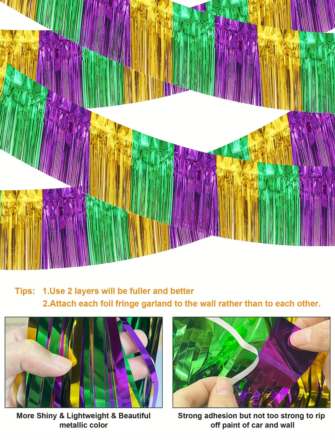 Cortina para eventos carnavalescos Pacote com 1 cortinas com franjas douradas verdes roxa