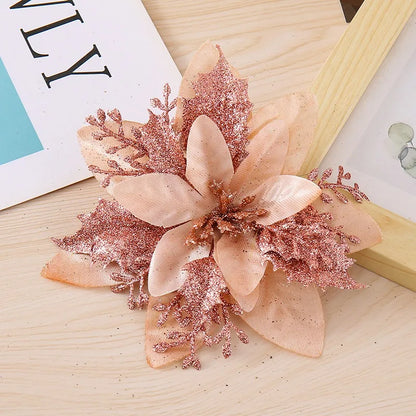 Flor de Poinsétia Artificial Conjunto de 5/10/20 peças Flores para Decoração de Árvore de Natal e Guirlanda