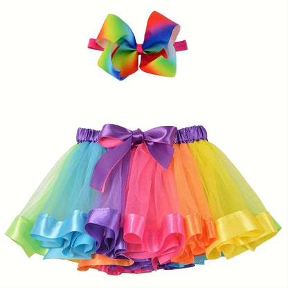 Saia de dança Carnaval tutu com laço e saia para meninas, roupa de arco-íris