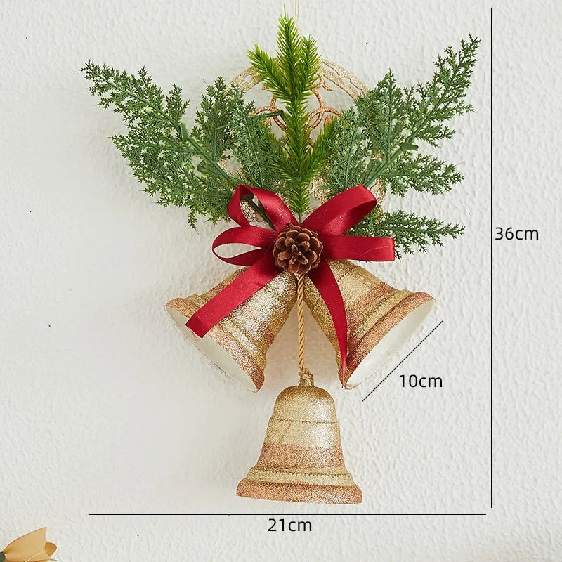Sino de Natal com Bagas e Pinha, Pendente de Sinos de Natal Dourados/Vermelho/Prata