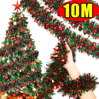 Festão de Natal Metálico com Detalhes de Árvores e Flocos de Neve em Vermelho e Branco