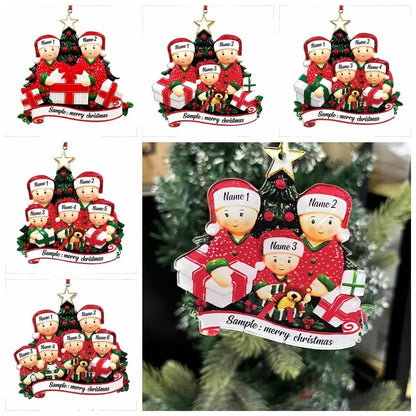Enfeite de Natal Personalizado para Família de 3 Pessoas Abrindo Presentes 8cm/(3.15 pol.)