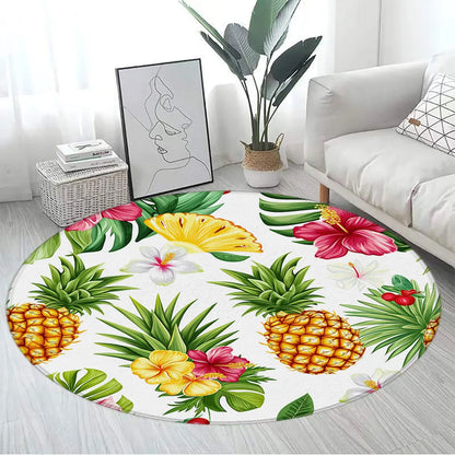 Tapetes decorativos com padrão de frutas tropicais, tapetes redondos, abacaxi e limão